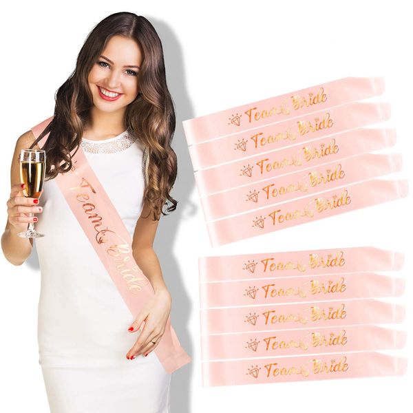 Whaline 10 Pack Team Bride Sash Satin Bachelorette Sash Rose Gold Foiled Wedding Sash for Hen Party and Bridal Shower Party