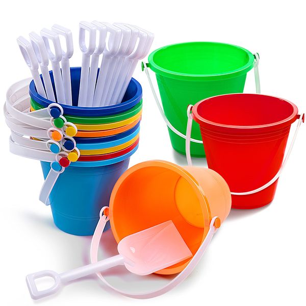 Sloosh 12 Sets Sand Buckets with Shovels for Kids Beach Pails Toys Party Favors Pail Set Plastic Bucket with Handles