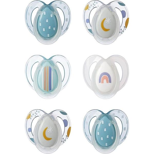 Tommee Tippee Night Time Glow in The Dark Pacifiers, Symmetrical Design, BPA-Free Silicone, 6-18m, 6 Count