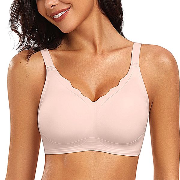 Vertvie Bügelloser BH Damen Ohne Bügel Seamless BH Push Up V Ausschnitt Nahtlos Bustier Gepolstert Buttrig Glatt Soft BH ohne Buegel Bequemer BH T Shirt Bra(1pc/Haut,XL)