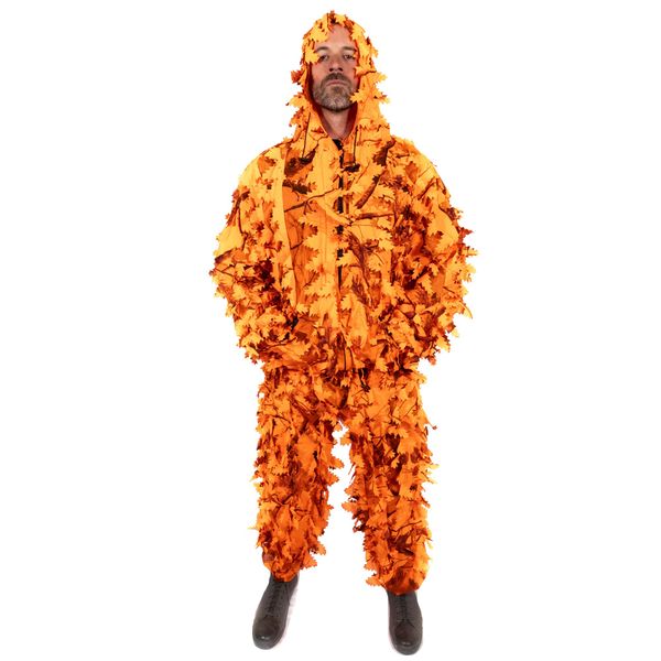 Arcturus 3D Realtree AP Blaze Orange Ghillie Leaf Suit - Over 1,000 Laser-Cut Leaves | Lightweight, Breathable Camouflage for Hunting, Paintball & Airsoft (XL/XXL)