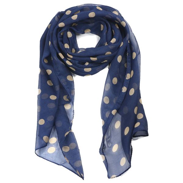 TRIXES Ladies Cream Polka Dots on Navy Blue Fashionable Scarf