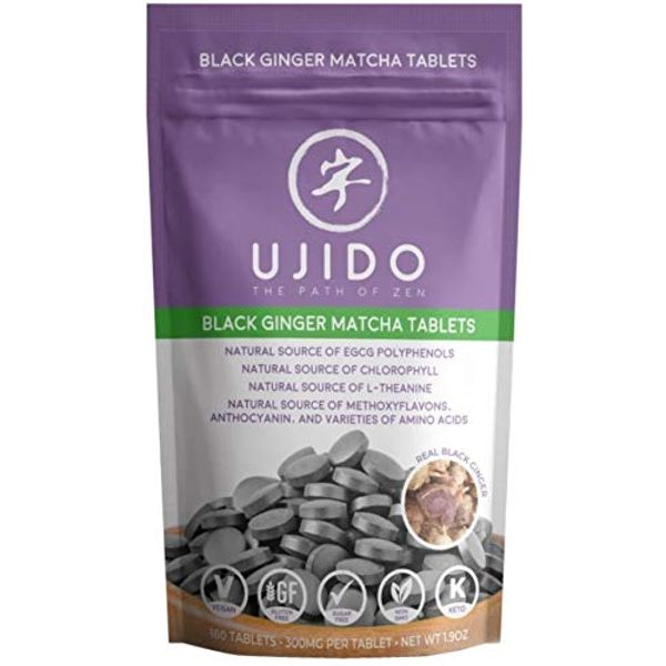 Ujido Black Ginger Matcha Tablets, 180 Tablets – Japanese Matcha Powder – Thai Black Ginger – Hand-Picked Green Tea Leaf Powder – Antioxidant Superfood – Natural Caffeine, Chlorophyll, & EGCG