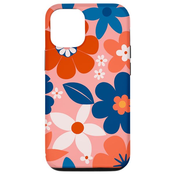 iPhone 14 1970's Floral Pattern Blue Orange White Case