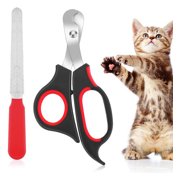 Cobee Krallenschere für Katzen, professionelle Krallenschere + Haustier-Nagelfeile für Kätzchen, Edelstahl-Katzenkrallenschere, Scheren-Trimmer-Set für Kleintiere, Welpen, Hamster, Vögel(Schwarz+Rot)