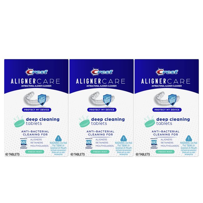 Crest Aligner Care Deep Cleaning Anti-Bacterial Tablets for Aligners, Retainers, Mouthguards, 60-Count, Pack of 3