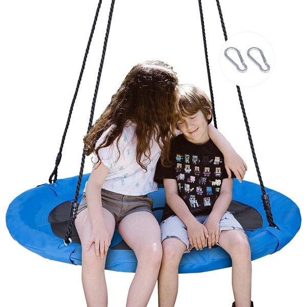 40 Inch Blue Saucer Tree Swing Set for Kids Flying Swing Seat with Hanging Ropes