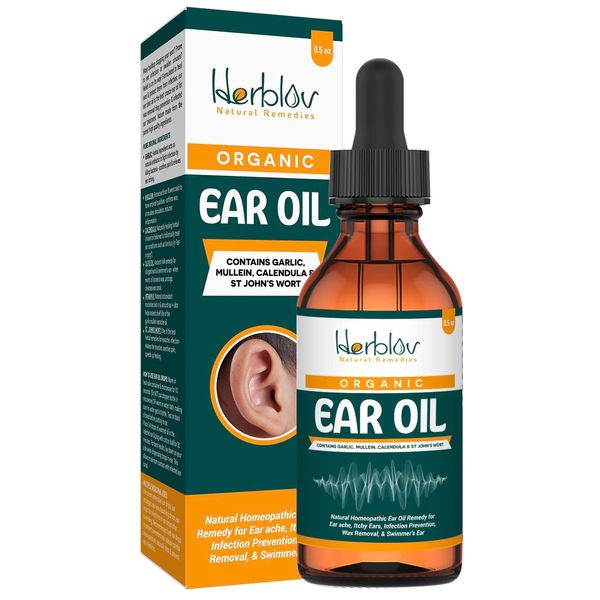 Organic Ear Oil for Ear Infections - Natural Eardrops for Infection Prevention, Swimmer's Ear & Wax Removal - Kids, Adults, Baby, Dog Earache Remedy - with Mullein, Garlic, Calendula, Made in USA