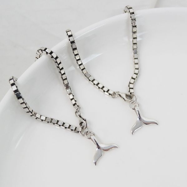 Silver 925 dolphin tail unisex square oil painting chain bracelet