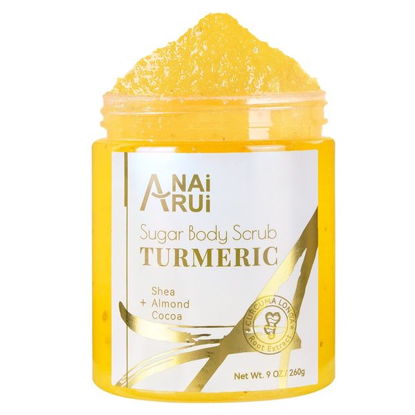 ANAiRUi Scrub Corpo Curcuma Body Scrub, Face Scrub per Corpo e Viso, per Iperpigmentazione Macchie scure, Esfoliante, Idratante & Nutriente, Arancione Dolce, 260g