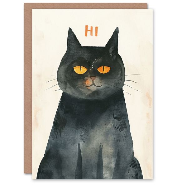 Hi Cheeky Pet Watercolour Black Cat Lover Birthday Card