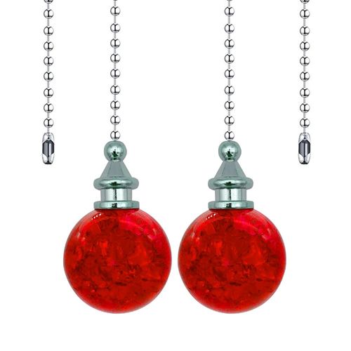 2 Pack Dotlite Crystal Ceiling Fan Pull Chain Accessories, Decorative Fan String Pulls Pendant Extension, 12 Inches Beaded Ball Fan Pull Chains Extender Ornament with Connector for Fan Lamp (Red)