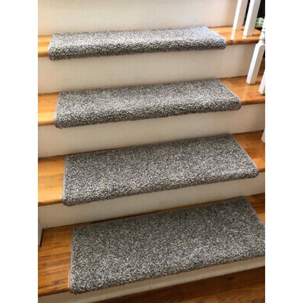 Box of 5 Padded Carpet Stair Treads 27" Wide | Concrete | Gray Yarn w/Grey Fleck