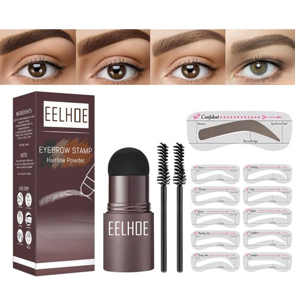 KARLOR Augenbrauenfarbe Set, Augenbrauen Stempel Augenbrauen Puder 2 Augenbraunstift 10 Augenbraunschablone, Eyebrow Powder Hairline Haar Ansatzpuder One Step Brow Stamp Shaping Kit (Dunkelbraun)