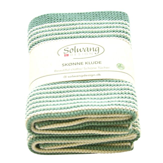 Solwang 2- Pack Striped 100% Organic Danish Cotton Beautiful Wash Cloth in Garter Stitch Knit - Made in India 10" Square (2-Pk Nature/Rustic Green Organic)