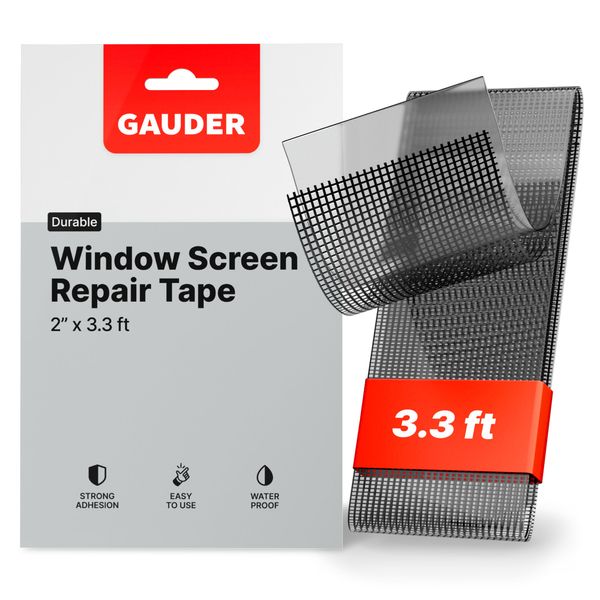 GAUDER Window Screen Repair Tape (2” x 3.3 ft) | Fiberglass Repair Kit | Window Screen Repair Kit | Net Mesh Repair Tape