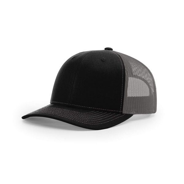 Richardson 112 Mesh Back Trucker Cap Snapback Hat, Black / Charcoal, Adjustable