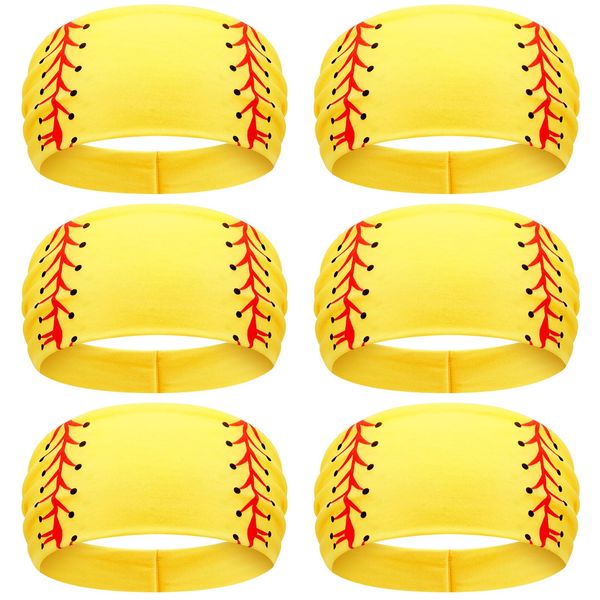 Zeyune 6 Pcs Yellow Softball Headband Breathable Elastic Headband Ball Print Head Wrap Hair Band Bandana Workout Headbands Adjustable Sweat Proof Softball Accessories for Girls Women