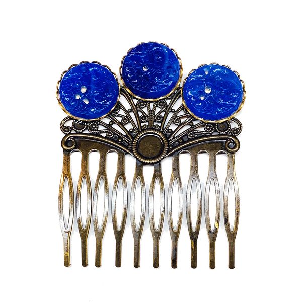 Blue Floral Cameo Hair Comb