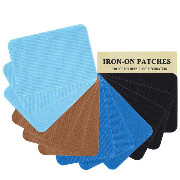 12 Pieces Premium Quality Fabric Iron-on Patches, Strong Glue, 100% Cotton Repair Decorating Kit, Size 3" x 4-1/4" (7.5 cm x 10.5 cm)