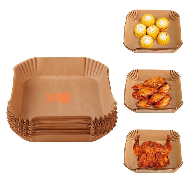 50pcs Disposable Paper Liner Square Large for Air Fryers Unbleached Non-Stick Oilproof Parchment Paper for Air Fryers