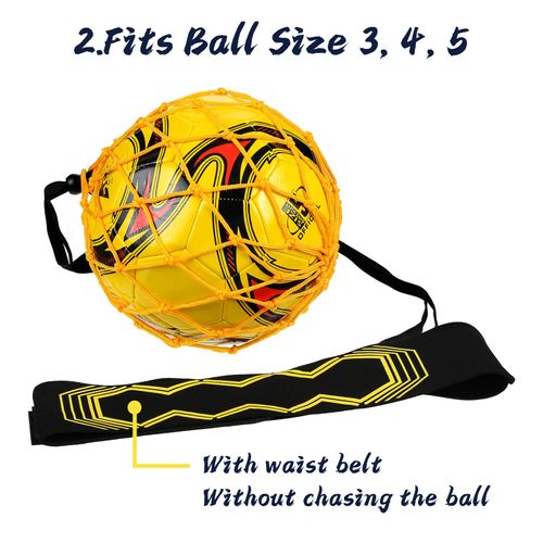 2 Pcs Soccer Kick Throw Trainer Adjustable Waist Belt Soccer Return Trainer Net for Kids Adults Soccer Ball Net Kicker Solo Soccer Kick Practice Training Equipment Aid, Fits Ball Size 3, 4, 5(Yellow)