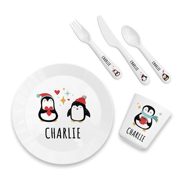 Personalised Children's Winter Penguin Dinner Set