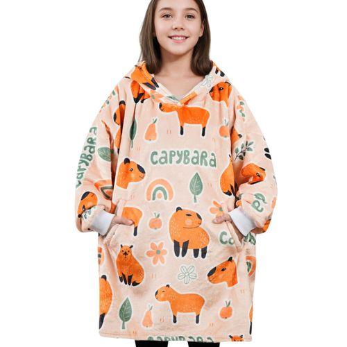 Huglanket Capybara Gifts for Women Men Capybara Lovers, One Size Wearable Blanket Hoodie, Super Soft Warm Cozy with 2 Pockets for Christmas, Birthday - Brown Full Print