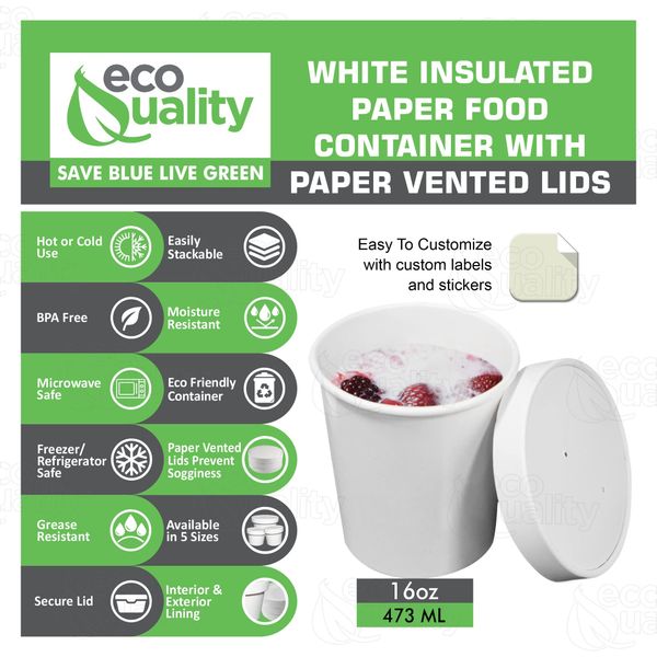 [150 Count] 16 oz Disposable White Paper Soup Containers with Lids Combo - Pint Ice Cream Containers, Frozen Yogurt Cups, Restaurant, Microwavable, Take Out, to Go Deli Containers, Recyclable