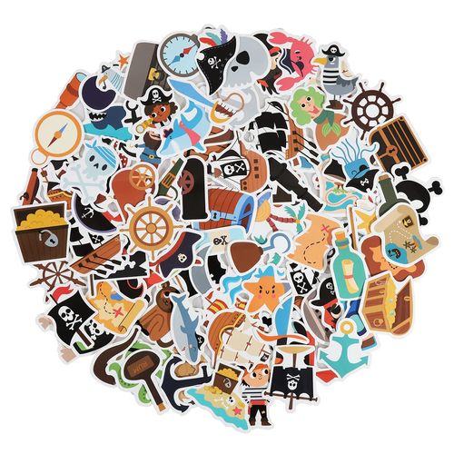 100 Pack Pirate Stickers, Pirate Party Favors Decorations, Waterproof Stickers for Water Bottle Laptop Computer Phone