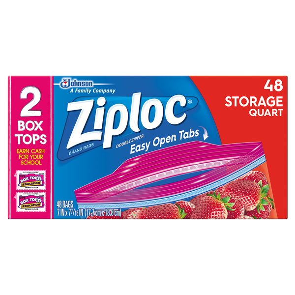 Ziploc Storage Bags with New Grip 'n Seal Technology, For Food, Sandwich, Organization and More, Smart Zipper Plus Seal, Quart, 3 pack, 150 count