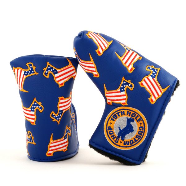 US Flag Dancing Scottie Dog Golf Headcover for Blade Putter, Blue