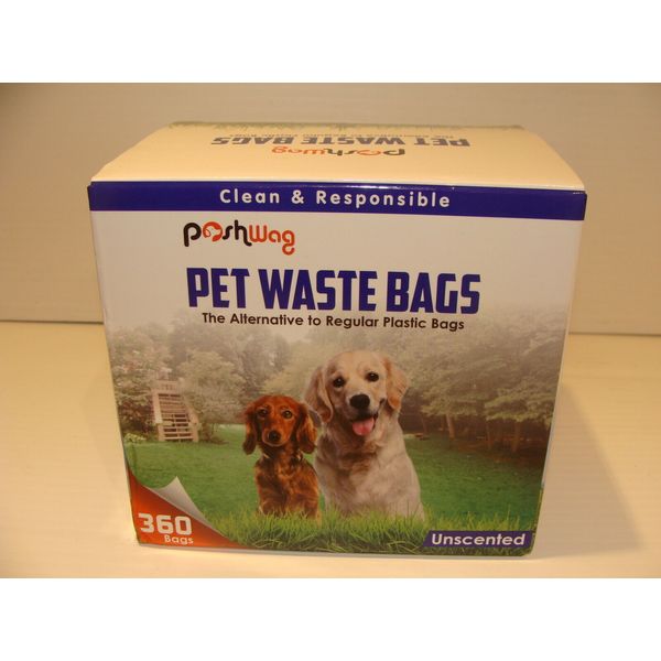 PET WASTE BAGS 360 CT / 20 ROLL w/ LEASH DISPENSER POSHWAG BIODEGRADABLE