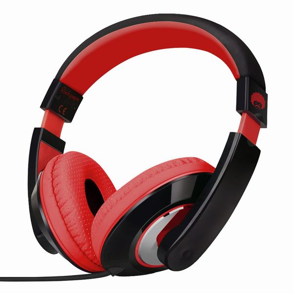 Rockpapa Comfort Kids Headphones, Over Ear Headphones Wired, Childrens Headphones with Adjustable Headband, Stereo Sound, Wired Headphones for Kids Girls Teens Adults (Black Red)