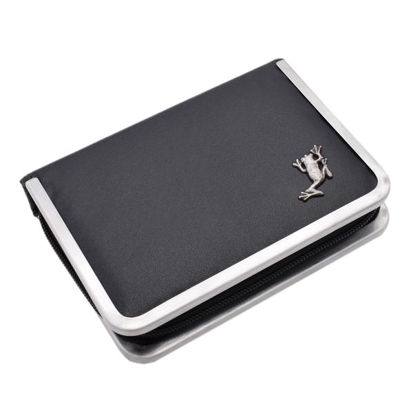 English Pewter Tree Frog Design Black Leatherette Manicure Set