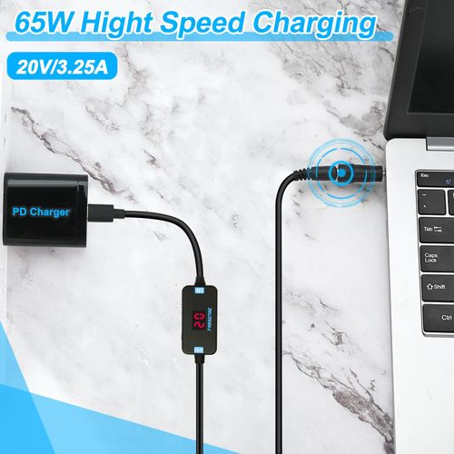 FARSENSE USB C to DC Adapter,Barrel PD Trigger Cable(3.3ft) with 10 Connector Tips,USB to DC Power Cable can Switch Voltage by Pressing The Key,Support LED Display Voltage