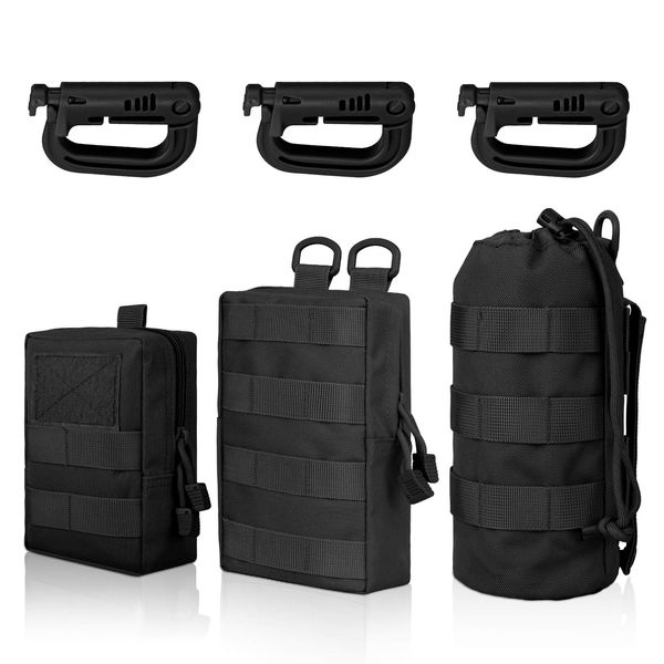 EEEKit Molle Pouches, 3 Pack Molle Pouch Water Bottle Pouch Compact Tactical Pouch Utility EDC Pouch Small Belt Pouch Belt Bag Waist Pouch with 3 Hooks for Outdoor Hiking Hunting Training Camping