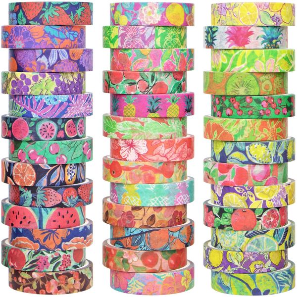 Voolcaoo 48 Rolls Washi Tape Set, Obst dekoratives Klebeband für Scrapbook, Washi Tape für Journaling, Scrapbooking Supplies, 10mm breite Washi Tapes