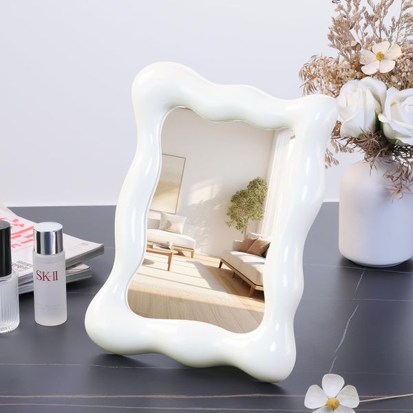 Browgrow Tabletop Mirror, Cosmetic Mirror, Stand Mirror, Makeup Mirror, Tabletop Mirror, Stylish, Adjustable Angle, Fashionable (Rectangular, White)