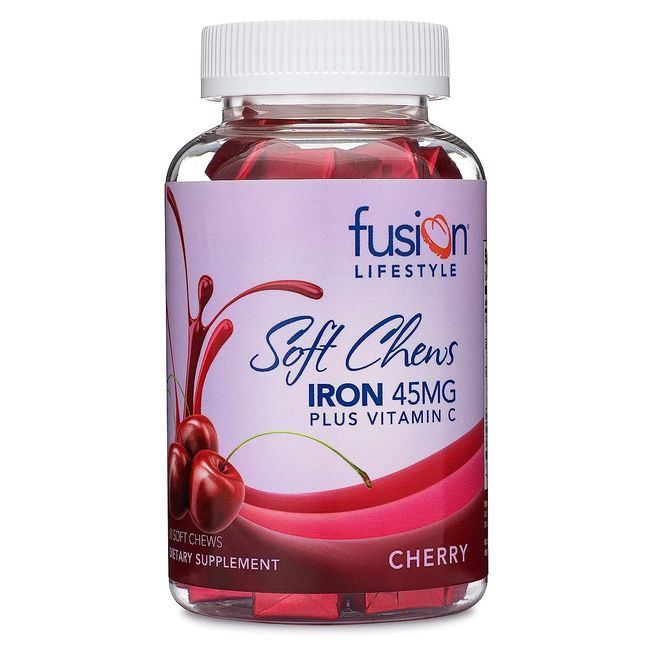 Fusion Lifestyle Iron Supplement Cherry Flavored Iron Chews for Women & Men Vitamin C for Iron Deficit & Venus & Anemia 2 Months Supply 60 Counts, 60 Tablets