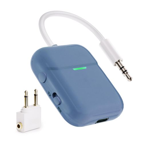 Nulaxy Air in-Flight Bluetooth Wireless Audio Transmitter Receiver for up to 2 AirPods Wireless Headphones, Bluetooth Adapter for All 3.5mm Aux Jacks on Airplanes, Gym Equipment, TVs Blue