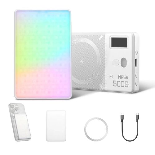 Godox MA5R RGB LED Light for iPhone 16/15/14, 1800-10000K Pocket Vdieo Panel Light,14 FX Effects, 4900mAh Battery, Magnetic Dual-Side Lighting&LCD Display