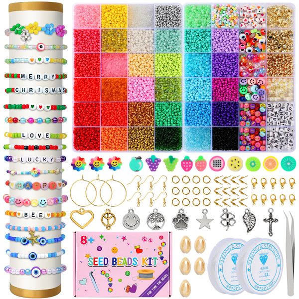 16690Pcs Clay Beads Bracelet Making Kit, 36 Colors Glass Seed Beads for Bracelet Making Kit Spacer Heishi Beads for Jewelry Making with Letter Beads Bracelet Necklace DIY Crafts Gift for Girls Boys