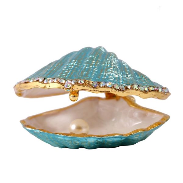 H&D HYALINE & DORA Handmade Treasured Trinket Box Metal Enamel Ring Holder Seashell Christmas Gifts Decor Box (pearl mussel)