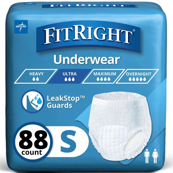 Medline Protection Plus Disposable Protective Incontinence Underwear, Small, 20 to 28", 22 Count (Pack of 4)
