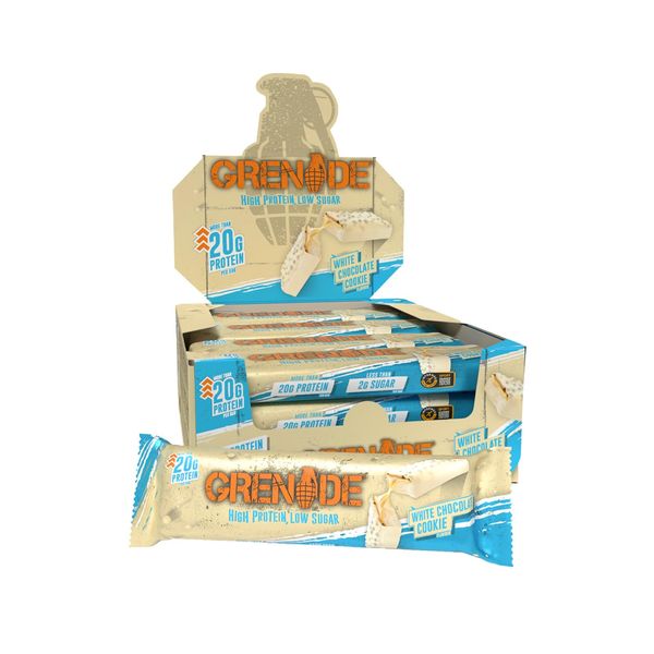 Grenade High Protein, Low Sugar Bar - White Chocolate Cookie, 12 x 60 g (Packaging May Vary)