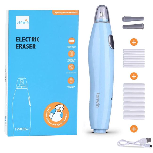 Rechargeable Electric Eraser, Electric Eraser, Erasable, Silent, Refill Type, For Painting and Drafting, Lightweight and Convenient, Ideal for Kids, Professionals, Painters (Blue)