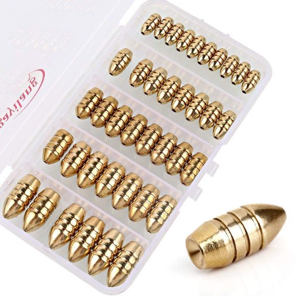 Sougayilang Fishing Sinkers Set with Brass Sinker Weights Jig Hooks Fishing Swivel Ring Connector Plastic Box for Freshwater Saltwater Bass Fishing