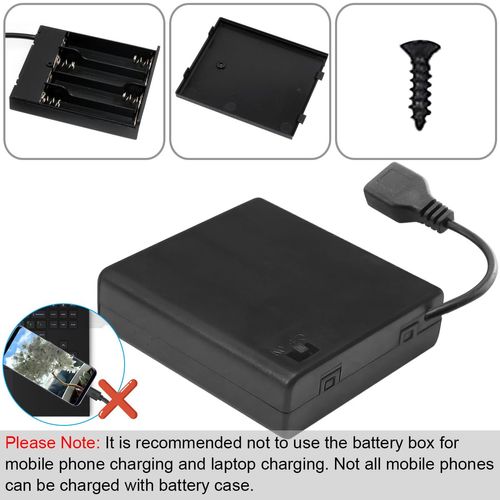 DKARDU 4 PCS 4 AA Battery Holder USB Switch, 6V USB Female Socket, 4 x 1.5V AA Battery Case Box Holder On/Off Switch for RC Cars LED Light