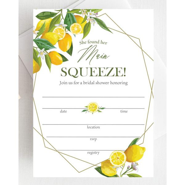 Moonrise Papery Set of 25 Lemon Theme Bridal Shower Invitations with Envelopes — Main Squeeze Bridal Shower Invitations with Envelopes